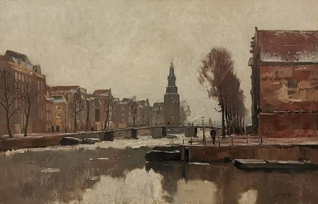 Evert Jan Ligtelijn | Der Oude Schans in Amsterdam im Winter, Öl auf Leinwand, 71,5 x 108,4 cm, Unterzeichnet u.r.