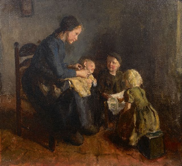 Kever J.S.H.  | Mutter mit Ihren Kindern, Öl auf Leinwand  auf Holzfaser 76,1 x 82,9 cm, Unterzeichnet u.l.