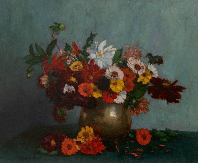 Pelt G.T.M. van | Blumen, Öl auf Holz 82,8 x 75,5 cm, Unterzeichnet u.l.