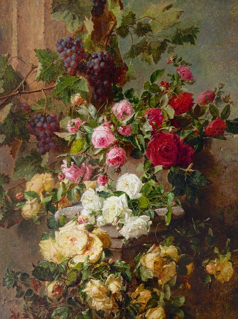 Adriana Haanen | Stilleben mit Rosen und Trauben, Öl auf Leinwand, 101,6 x 76,5 cm, Unterzeichnet u.r. und datiert 1874