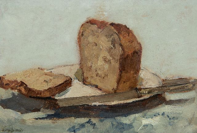 Chris van der Windt | Stilleben mit geschnittener Brot, Öl auf Malereifaser, 21,4 x 31,6 cm, Unterzeichnet u.l.