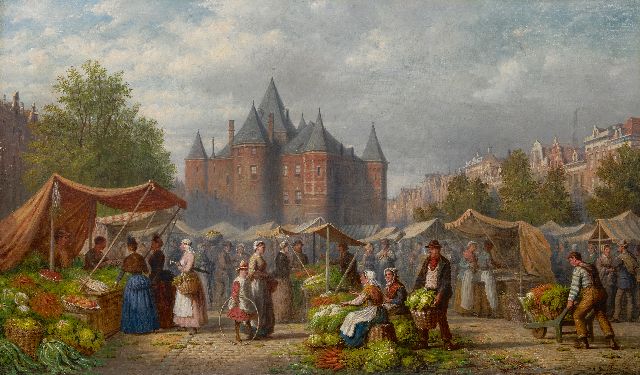 Andries Scheerboom | Gemüsemarkt an der Waag in Amsterdam, Öl auf Leinwand, 76,3 x 127,4 cm, Unterzeichnet u.r.