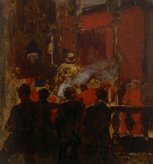 Arthur Kampf | An der Chorschranke, Öl auf Leinwand, 31,9 x 30,2 cm, Unterzeichnet u.r. und datiert 1880