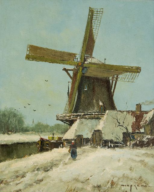 Martinus Nefkens | Mühle in einer Schneelandschaft, Öl auf Leinwand, 50,3 x 40,3 cm, Unterzeichnet u.r.