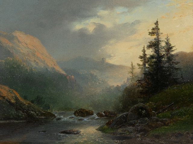 Hendrikus van de Sande Bakhuyzen | Wilde Berglandschap mit Burgruine, Öl auf Holz, 22,8 x 30,4 cm, Unterzeichnet u.r. und datiert '48