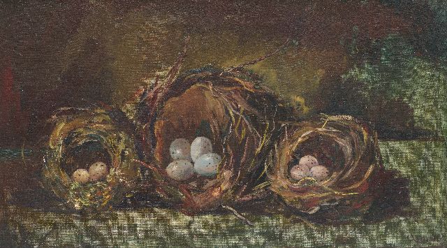 Jeanne Bieruma Oosting | Drei Vogelnester, Öl auf Leinwand, 27,2 x 46,3 cm, Unterzeichnet u.r. und zu datieren um 1922