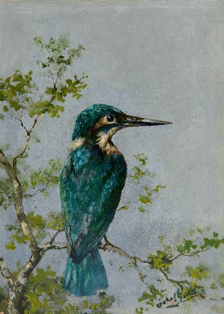 Gindra H.J.  | Eisvogel auf einem Zweig, Öl auf Holz 28,5 x 20,1 cm, Unterzeichnet u.r.