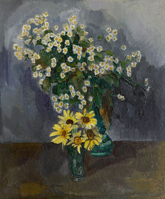 Dirk Filarski | Stillleben mit Gänseblümchen und Sonnenblumen, Öl auf Leinwand, 60,2 x 50,3 cm, Unterzeichnet u.r. und datiert 1934