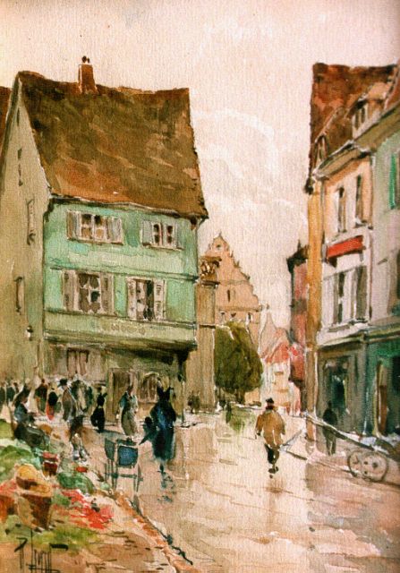 René Leverd | Street in Colmar, Elzas, Aquarell auf Papier, 18,5 x 13,5 cm, signed l.l.
