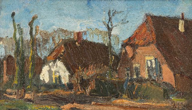 Arnout Colnot | Bauernhöfe an einer Dorfstraße, Öl auf Leinwand auf Holz, 14,8 x 24,7 cm, Unterzeichnet u.r.
