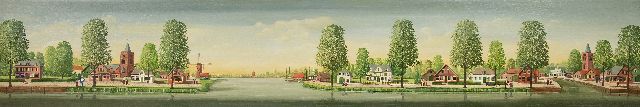 Jaap ter Haar | Holländische Dörfer an einem Kanal, Öl auf Holz, 30,2 x 180,2 cm, Unterzeichnet u.r.