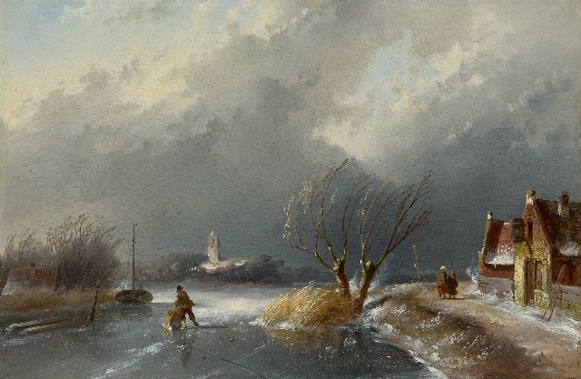 Charles Leickert | Winterszene mit nahendem Schneesturm, Öl auf Holz, 23,0 x 34,9 cm, Unterzeichnet u.r.