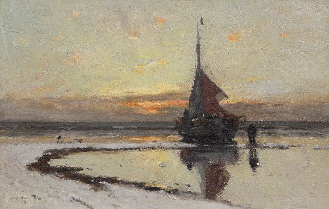 Morgenstjerne Munthe | Sonnenuntergang am Strand von Katwijk, Öl auf Leinwand, 40,3 x 63,2 cm, Unterzeichnet u.l. und datiert '19