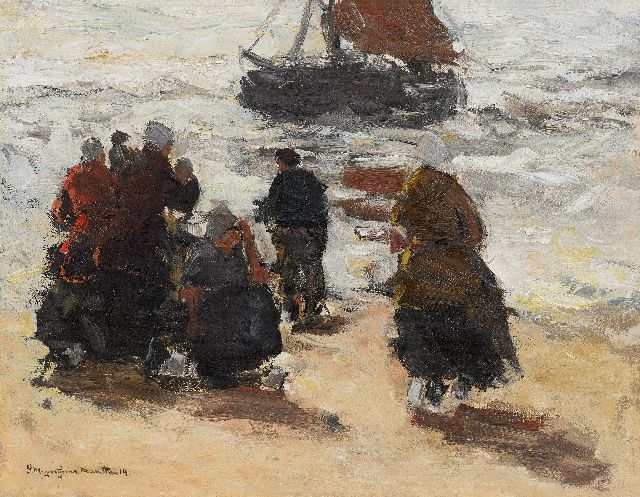 Morgenstjerne Munthe | Die Ankunft des Fischerbootes, Öl auf Leinwand auf Holz, 40,1 x 51,1 cm, Unterzeichnet u.l. und datiert '14