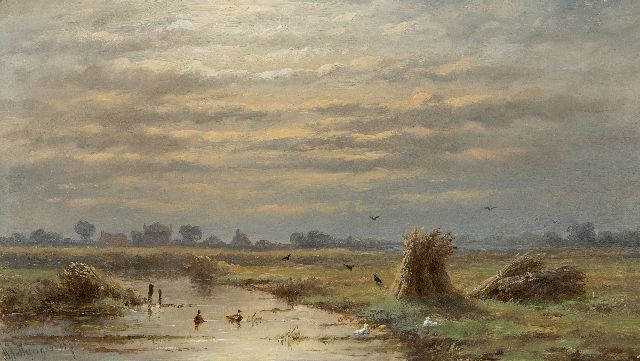 Anthonie Jacobus van Wijngaerdt | Polder Landschaft, Öl auf Holz, 16,4 x 29,1 cm, Unterzeichnet l.u.