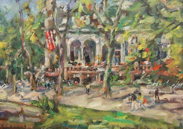 Jürgen Leippert | Der Pavillon im Vondelpark, Öl auf Leinwand, 49,0 x 70,0 cm, Unterzeichnet u.l. und m Verso und datiert im Verso 'Amsterdam' 3.5.77