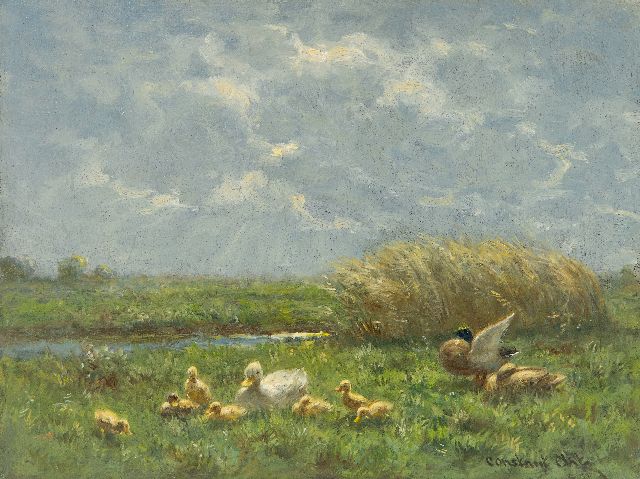 Constant Artz | Entenfamilie in Polderlandschaft, Öl auf Tafel, 18,1 x 24,1 cm, Unterzeichnet u.r.