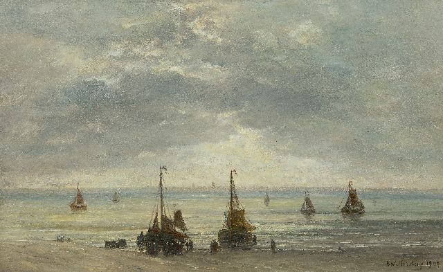 Hendrik Willem Mesdag | Bomschuiten aan de kust, Öl auf Leinwand, 48,9 x 78,6 cm, Unterzeichnet l.u. und datiert 1893-1902