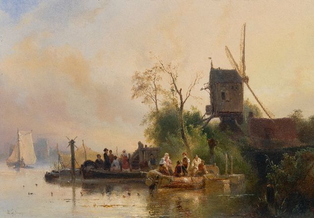 Wijnand Nuijen | Wassermühle und Fähre, Öl auf Tafel, 40,5 x 57,3 cm, Unterzeichnet u.l. und zu datierum um 1835-1837