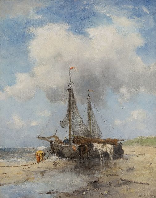 Scherrewitz J.F.C.  | Fischerboote am Strand, Öl auf Leinwand 50,5 x 40,5 cm, Unterzeichnet u.r.