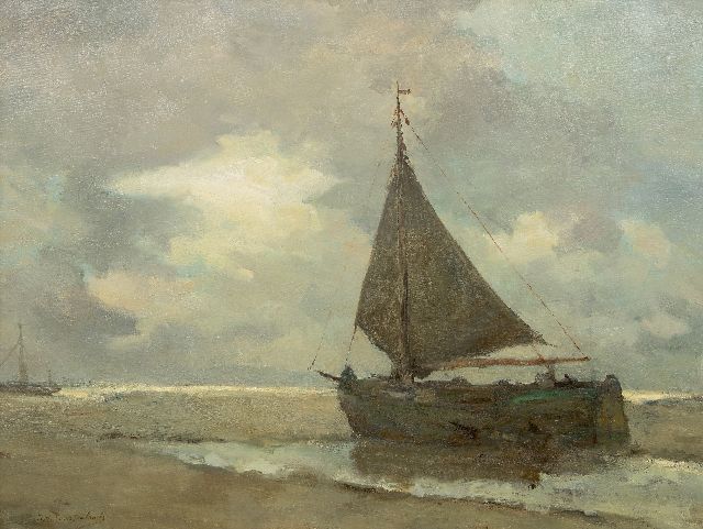 Jan Hendrik Weissenbruch | Schiff am Strand von Zeeland, Öl auf Leinwand, 102,3 x 135,8 cm, Unterzeichnet u.l.