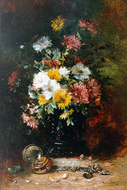 Eugène-Henri Cauchois | Still life with chrysanthemums, Öl auf Holz, 46,2 x 31,3 cm, signed l.r.