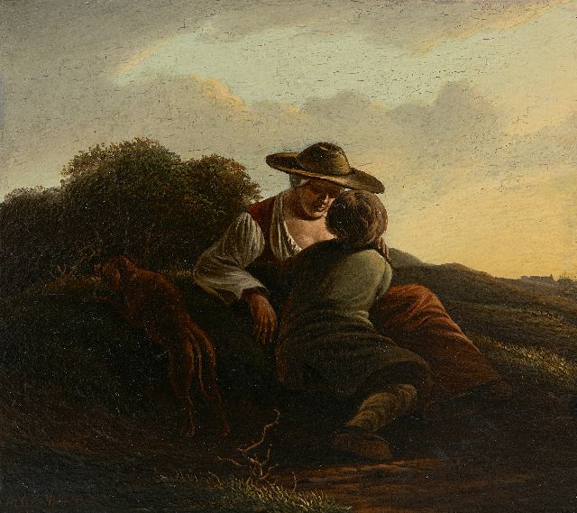 Andreas Schelfhout | Ruhende Bauern, Öl auf Tafel, 13,8 x 14,2 cm, Unterzeichnet u.l.