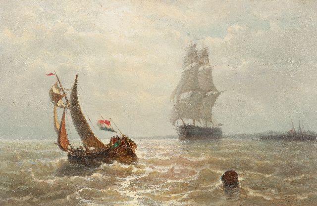 Hoffmann G.J.  | Segelschiff bei starker Brise, Öl auf Holz 32,7 x 49,9 cm, Unterzeichnet u.r.