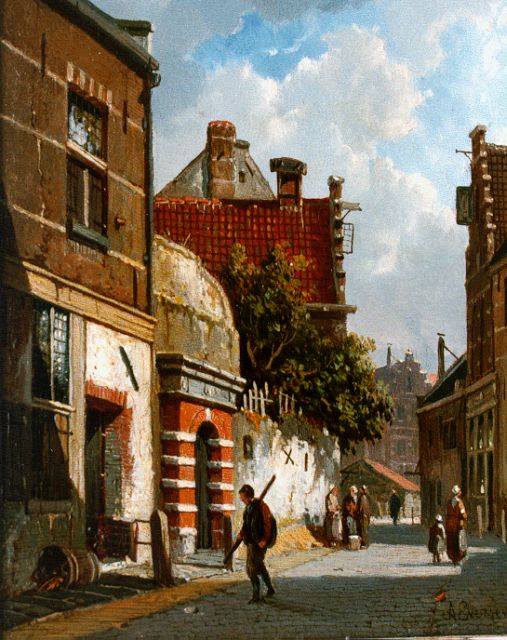 Adrianus Eversen | A sunlit street, Öl auf Holz, 19,0 x 15,1 cm, signed l.r.