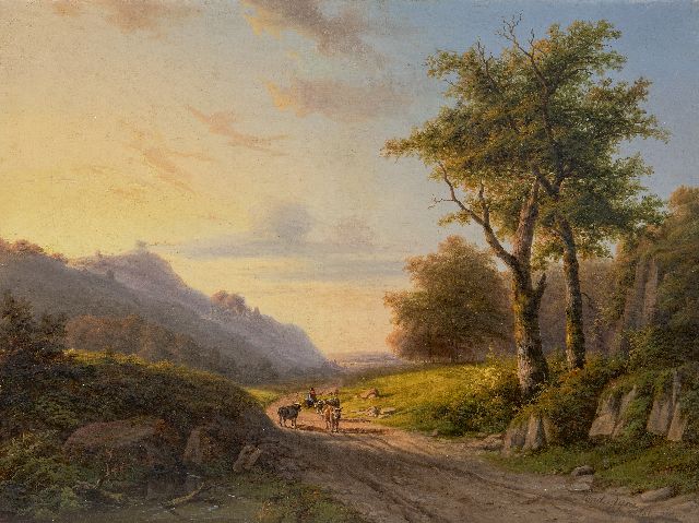 Vijver W.S.P. van der | Hügellandschaft mit Hirte am Nachmittag, Öl auf Leinwand 39,6 x 52,5 cm, Unterzeichnet u.r. und datiert 1851