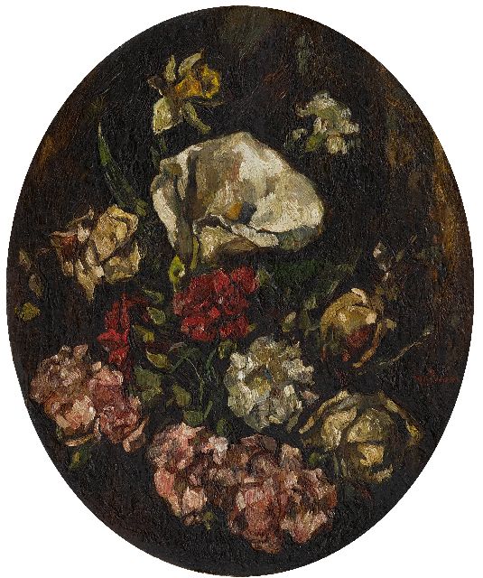 Willem de Zwart | Bouquet mit Aronstab, Narzisse und Rosen, Öl auf Leinwand, 44,2 x 35,3 cm, Unterzeichnet r.m.