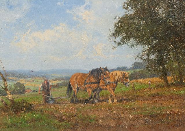 Jan Holtrup | Pflügender Bauer bei Groesbeek, oil on canvas, 50,1 x 69,9 cm, Unterzeichnet u.l.