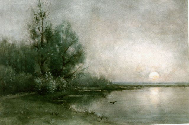 Fredericus Jacobus van Rossum du Chattel | A lake at sunset, Aquarell auf Papier, 32,2 x 49,4 cm, signed l.l.