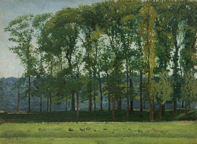 Willem Roelofs | Pappelreihe, Öl auf Holz, 26,0 x 35,2 cm, Unterzeichnet u.l. mit Initialen und zu datieren um 1851-1855