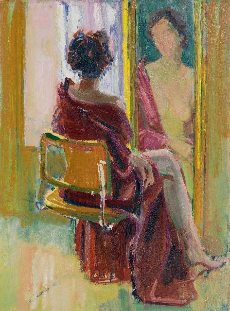 Baan J.L. van der | Akt vor einem Spiegel sitzend, Öl auf Leinwand 80,4 x 60,5 cm, zonder lijst