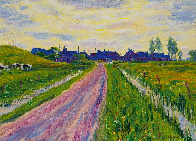 Johan Dijkstra | Landschaft mit Dorf, Groningen; auf der Rückseite: Stehender Akt, Öl auf Leinwand, 50,5 x 70,5 cm, Unterzeichnet u.r. und zu datieren um 1928