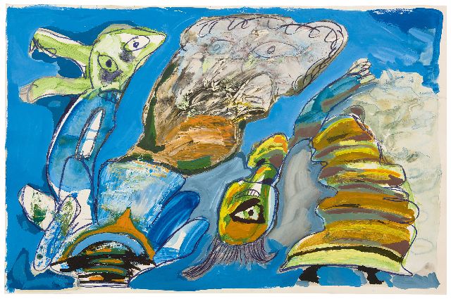 Lucebert | Tänzer um die Donneralp, Kreide, Gouache und Öl auf Papier, 64,3 x 99,3 cm, Unterzeichnet u.l und datiert '76.VIII
