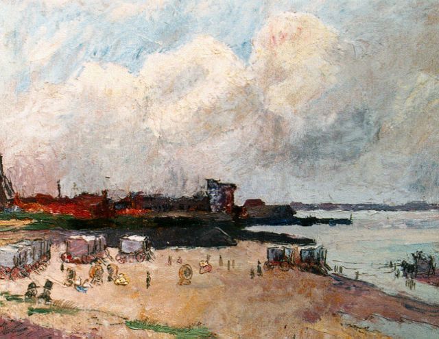 Jan Toorop | View of the beach, Vlissingen, Öl auf Holz, 20,7 x 22,7 cm, Unterzeichnet r.u.