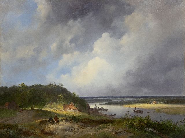 Nuijen W.J.J.  | Weitem Flusstal, vielleicht der Rhein, Öl auf Tafel 41,9 x 55,3 cm, Unterzeichnet u.M. und datiert 1831