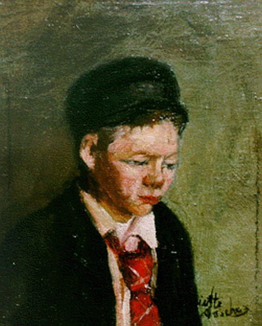 Asscher H.  | A portrait of a little boy with hat, Öl auf Leinwand auf Holz 19,8 x 17,5 cm, signed l.r.