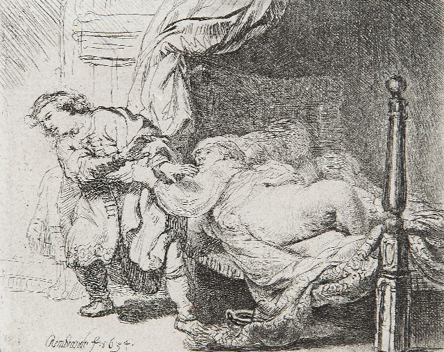 Rembrandt (Rembrandt Harmensz. van Rijn)   | Josef und Potiphars Frau, Radierung auf Papier 9,0 x 11,5 cm, Unterzeichnet l.u. in der Platte und datiert auf der Platte 1634