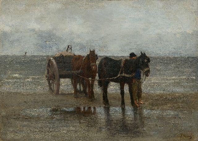 Anton Mauve | Muschelfischer am Strand, Öl auf Holz, 31,7 x 43,8 cm, Unterzeichnet r.u.