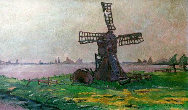 Adri Pieck | A windmill in a summer landscape at the Loosdrechtse Plassen, Öl auf Leinwand, 30,4 x 50,2 cm, signed l.r.