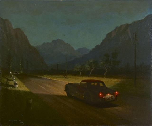 Roy Anthony Nockolds | Rallye in den Alpen - Triumph TR3, Öl auf Leinwand, 63,5 x 76,4 cm, Unterzeichnet u.l. und datiert 1956
