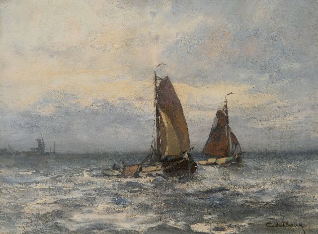 Bruin C. de | Fischerschiffe vor Harderwijk, Öl auf Leinwand 30,4 x 40,4 cm, Unterzeichnet u.r. und niet ingelijst