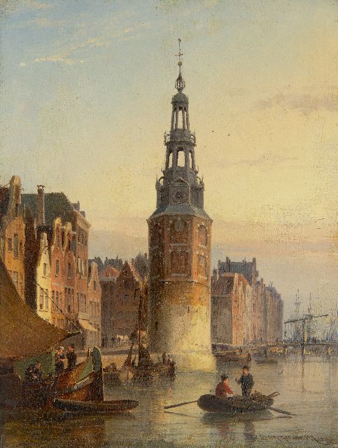 Dommelshuizen C.C.  | Blick auf den Montelbaanstoren, Amsterdam, Öl auf Holz 20,9 x 15,9 cm, Unterzeichnet u.r. und datiert 1874