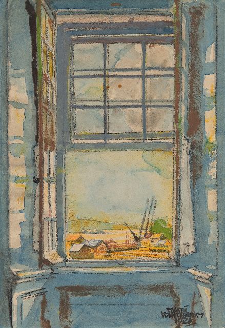 Monnickendam M.  | View from a window, Kreide, Tinte und Aquarell auf Papier 38,3 x 26,3 cm, Unterzeichnet u.r. und datiert 1926
