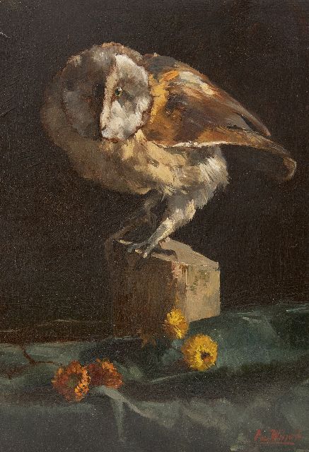 Windt Ch. van der | Schleiereule, Öl auf Holz 38,1 x 25,8 cm, Unterzeichnet u.r.