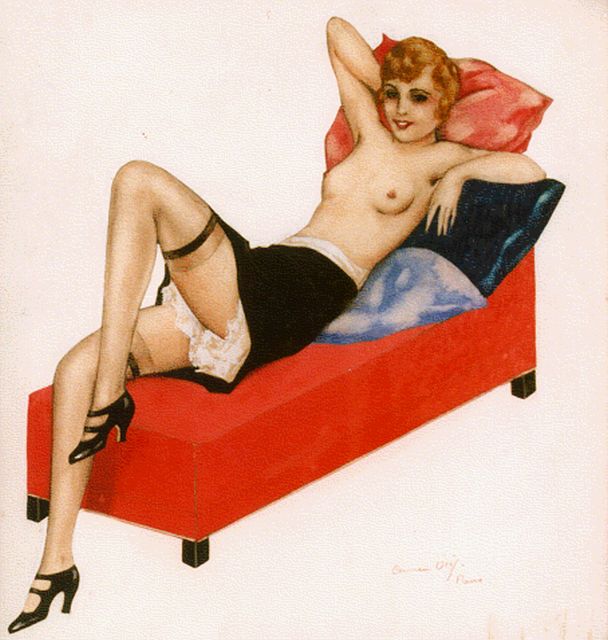 Osef C.  | Woman on a couch, Gemischte Technik auf Papier 26,0 x 24,0 cm, signed l.r.