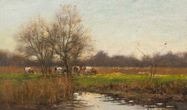 Frits Goosen | Flusslandschaft mit Kühen, Öl auf Leinwand, 30,2 x 50,3 cm, Unterzeichnet u.l.